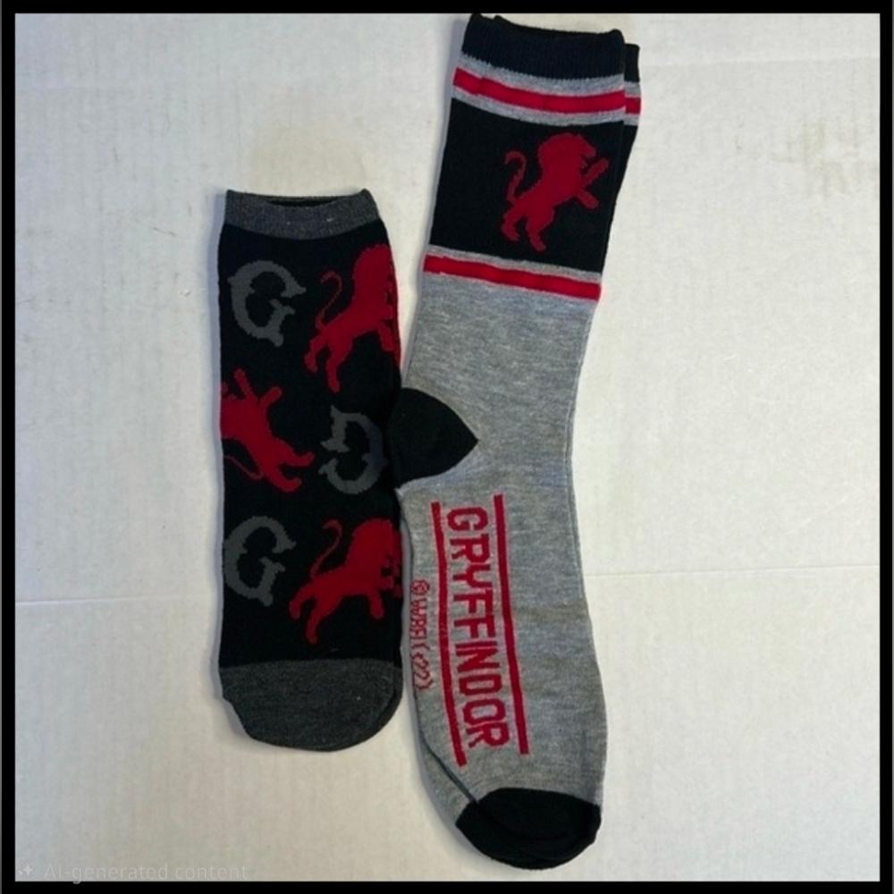 New! Harry Potter Gryffindor Socks (Crew/No Show) - Red/Gray/Black
